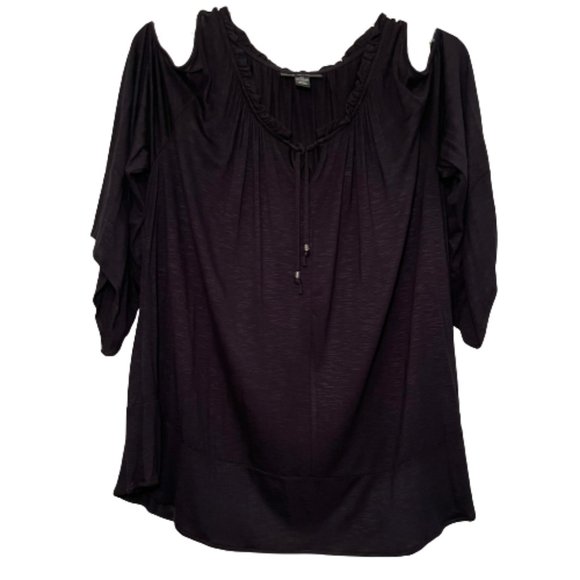 Style & Co. Tops - STYLE & CO Macy's Black Cold Shoulder Split 3/4 Sleeve Shirt Plus Size 2X NEW